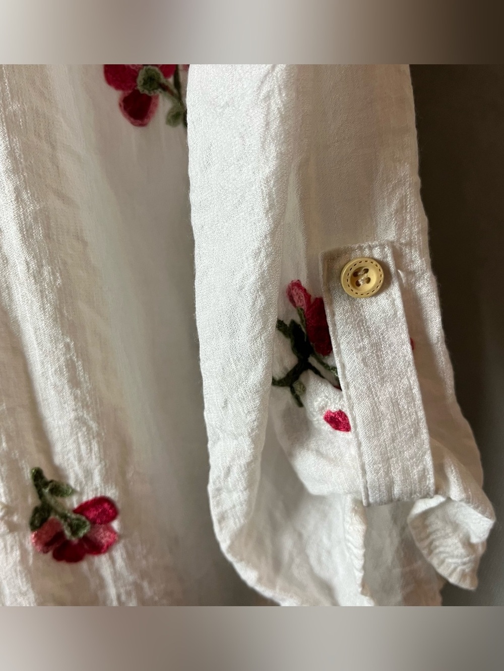 Anthropologie Kindred White Embroidered Floral Button Down Blouse Top XL - Picture 6 of 7